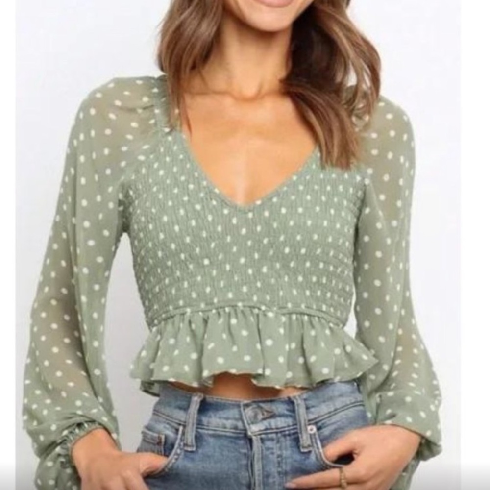 NWOT Petal & Pup Polka Dot Top in Sage - Trella Smocked Top